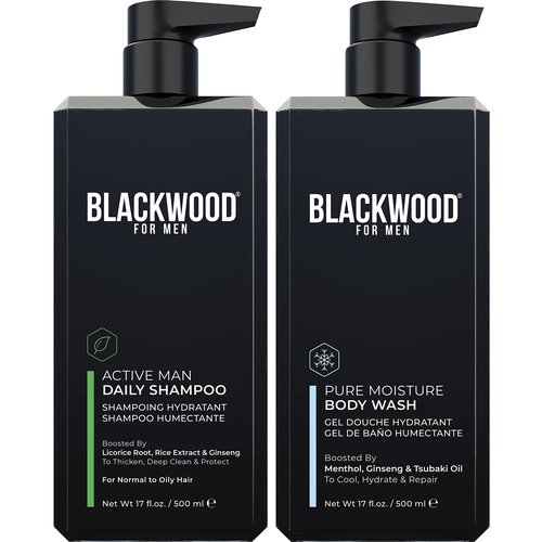 Blackwood For Men Active Man Daily Shampoo and Pure Moisture Body Wash - Sulfate Free, Paraben Free, & Cruelty Free (17 Oz)
