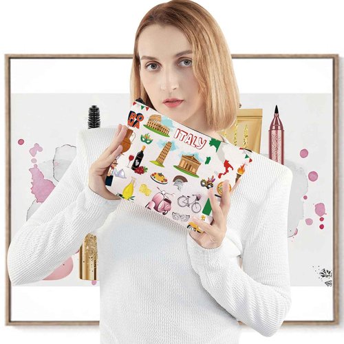 LEVLO Italy Travel Pouch Bag Rome Souvenir Gift Pisa Tower Colosseum Venice Carnival Zipper Pouch Bag Italy Trip Gift (Italy)