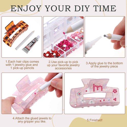 Yuxung 10 Sets DIY Hair Claw Clips Kit Acrylic Claw Clip with Resin Rhinestones Pearls Little Jewelry Decor for Girl's Night Sleepovers Party Supplies Aesthetic Hairpin for Women Adult Craft DIY