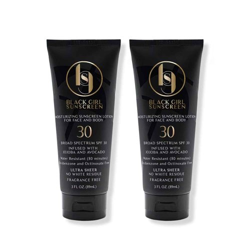 Black Girl Sunscreen SPF 30 for the Face & Body - Moisturizing Sun Protection, SPF 30, Sun Lotion for Women, Ultra Sheer, Travel Size, No White Cast for Melanin Rich Skin - 3 fl oz, 2-Pack