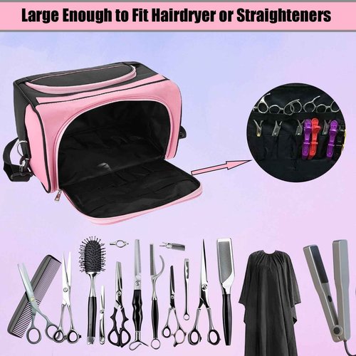 JEHANOIRY Large Capacity Hairdresser Bag Barber Carrying Case with Handle and Shoulder Strap, Beauty Salon Tool Kits Storage Travel Barber Case Holds Various Hair Cutting Tools Haircutting Bag