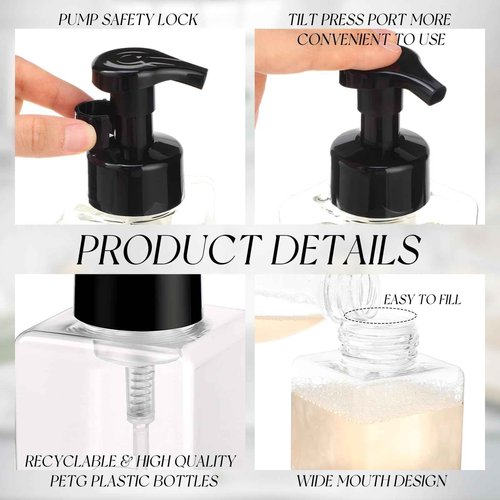 Domensi 12 Pcs Foam Pump Bottle Foaming Soap Dispenser Empty Travel Foaming Dispenser 8.5 oz Refillable Hand Soap Plastic Pump Bottle Travel Clear Container for Bathroom Vanities (Black,White)