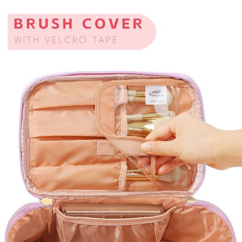 Meiyuuo Large Makeup Bag Portable Preppy Rainbow Colour Travel Pro Cosmetic Pouch Cute Cow Print Personalized Toiletry Organizer with Removable Divider for Women Initials Letter A Gradient Pink