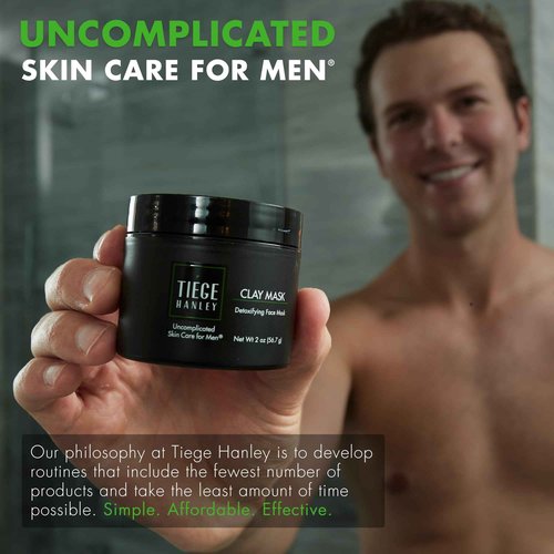 Tiege Hanley Detoxifying Facial Clay Mask for Men, Deep Pore Cleansing Charcoal Face Mask With Natural Kaolin Clay and Aloe, Absorbs Oil & Reduces Appearance of Pores, Men’s Skin Care, 2 Oz
