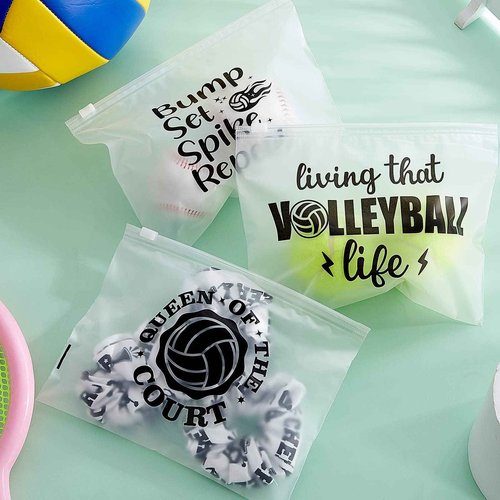 Saintrygo 54 Pieces Volleyball Pouch EVA Matte Small Makeup Bag with Words Volleyball Gifts Party Bags Sport Waterproof Cosmetic Portable Pencil Case with Zipper for Women