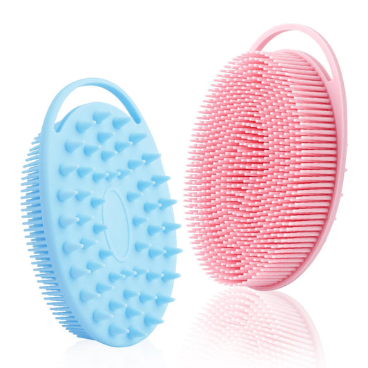 Silicone Body Scrubber, Silicone Loofah, 2 Pcs Silicone Shower Scrubber, Exfoliating Silicone Shower Scrubber, 2 in 1 Silicone Body Scrub Brush Scalp Massager Shampoo Brush for All Skin Men Women Kids