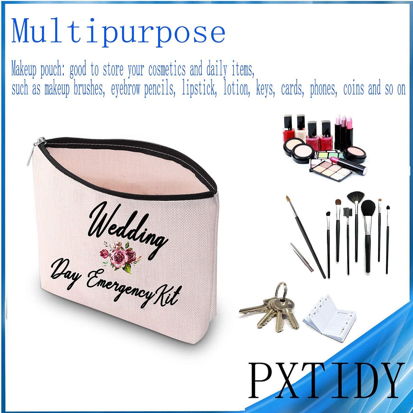 PXTIDY Bride Wedding Day Emergency Kit Bridal Shower Gift Wedding Survival Kit Makeup Bag Bride To Be Gift (Beige)