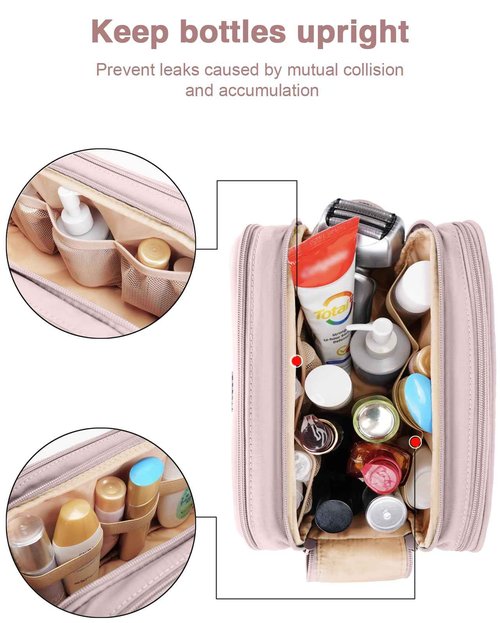 Toiletry Bag for Men & Women, Cruise Ship Travel Essentials, Shaving Dopp Kit with Dry and Wet Separation, Water-resistant Bathroom Cosmetic Organizer Bag, Makeup Accessories with Trolley Belt, Pink