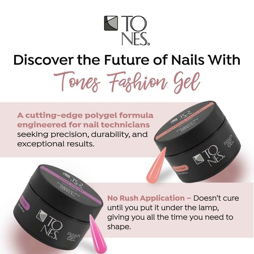 TONES Fashion Gel - Premium, Long-Lasting LED or UV Poly Nail Gel - 7-Free - Quick-Curing Nail Art and Nail Design Overlay or Nail Sculpting - (1.89 Oz, Cover Almond)