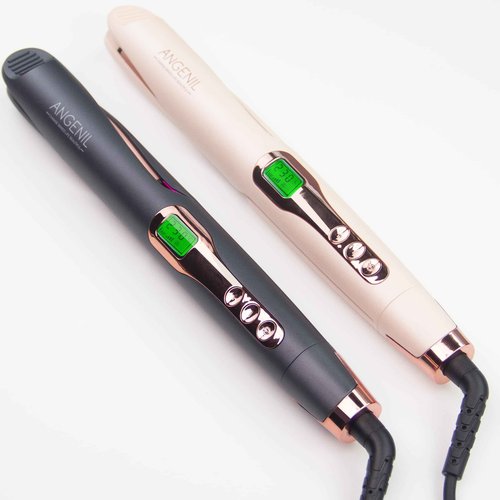 ANGENIL Pro Twist Ceramic Flat Iron 1 Inch, Dual Voltage Hair Straightener and Curler 2 in 1, Multi-Stylers Round Flat Iron Hair Curling Iron, Fast Heating LCD Display, 11 Adjustable Temp (250℉-450 ℉)