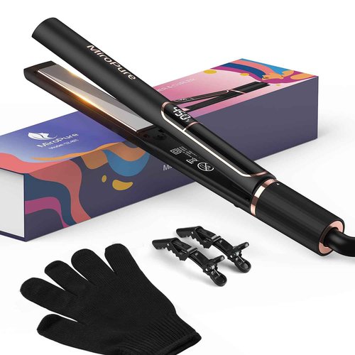 MiroPure Flat Iron Hair Straightener, 1 Inch Titanium Plates Hair Straightener with 15S Heat-up, Professional MCH Ceramic Negative Ion Hair Iron Dual Voltage for Women Hair with Auto Shut-Off F oH
