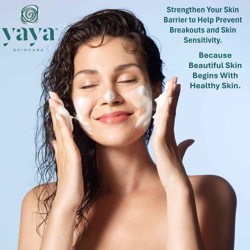 Yaya Glossy Cleansing Foam With Ceramides and Vitamins to Cleanse and Nourish the Skin Barrier-Perfect for Teens, Tweens, & Adults with Sensitive Skin. BONUS! Includes 3 Cotton Exfoliating Face Cloths
