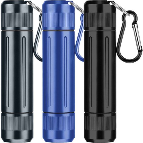 Outus 3 Pcs Metal Container Portable Sealed Container Bottles Aluminum Alloy Case Waterproof Jar Travel Bottle with Key Chain for Outdoor Camping Trip (Black,Blue,Gray)