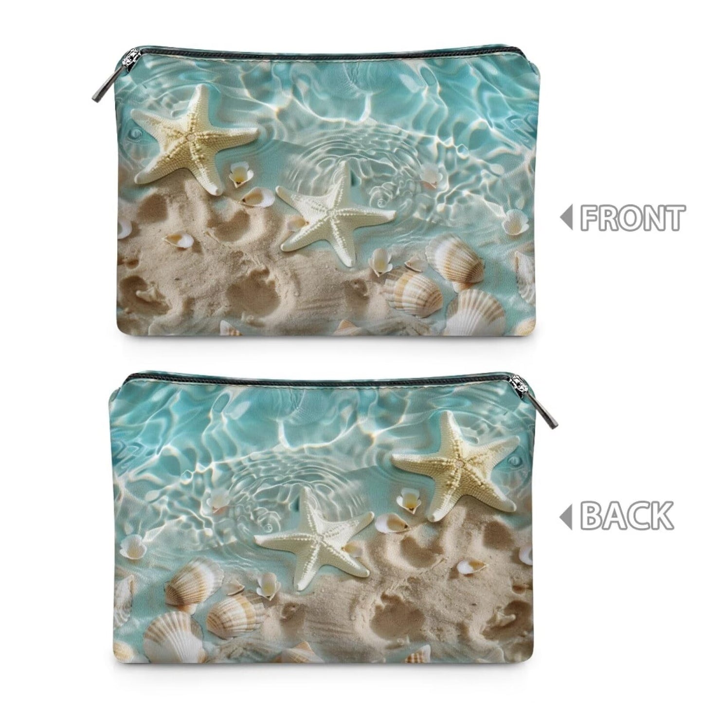 ELEDIZI Beach Starfish Seashell Makeup Bag for Purse Toiletry Bag for Women Traveling Portable Cosmetic Bag Pu Leather Makeup and Skincare Travel Bag Travel Accessories for Women Must Haves