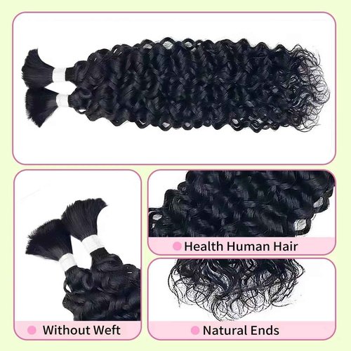 Human Braiding Hair for Boho Braids Human Hair Braiding Hair Curly Wet and Wavy Boho Hair for Braiding Unprocessed Virgin Water Wave Bulk Human Hair for Braiding Knotless Natural Color 18 Inch