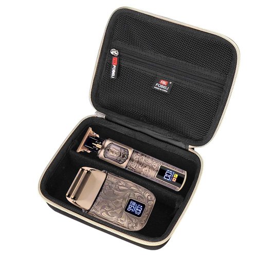 FBLFOBELI EVA Hard Storage Case for Ufree/for Brightup FK-8788T/ for Wahl 9916-817V Electric Razor Foil Shavers for Men, Hair Beard Trimmer Grooming Shaving Kit Storage Holder (Black+Gold Zipper)