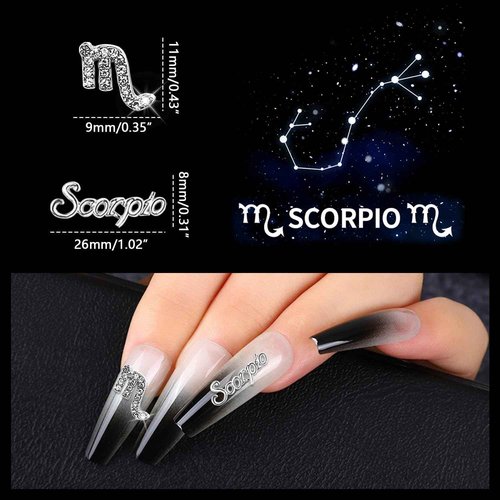 JERCLITY 20pcs Silver Alloy Scorpio Zodiac Nail Charms 10pcs Scorpio Sign Symbols Nail Charms 10pcs Scorpio Constellation Words Nail Charms for Nails（Scorpio Dates: October 24 to November 22）, JSP406