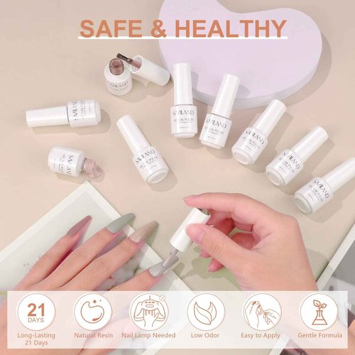 SAVILAND 33PCS Gel Nail Polish Set Classic Glitter White Soak-off U V Nail Polish with Base & Glossy Matte Top Gel French Manicure Nail Art Starter Set for Salon Home & Gifts