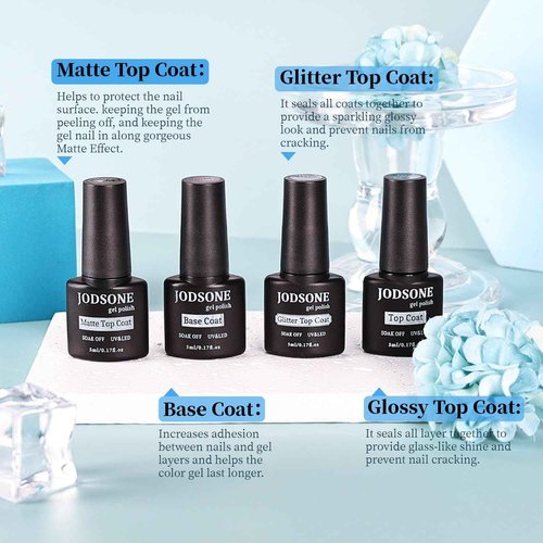JODSONE Same Color Same Bottle 32 Colors Gel Nail Polish with U V Light Soak Off Glitter Base Top Matte Coat Manicure Salon Home DIY