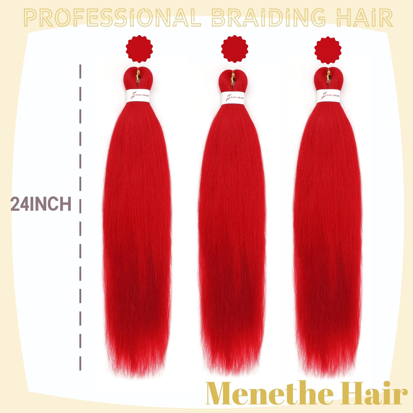 Menethe Hair Red Braiding Hair Pre Stretched 24 inch Colored Prestretched Braiding Hair Natural as Human Braiding Hair Extensions Crochet Hair Synthetic Crochet Braids(24Inch,Red#).