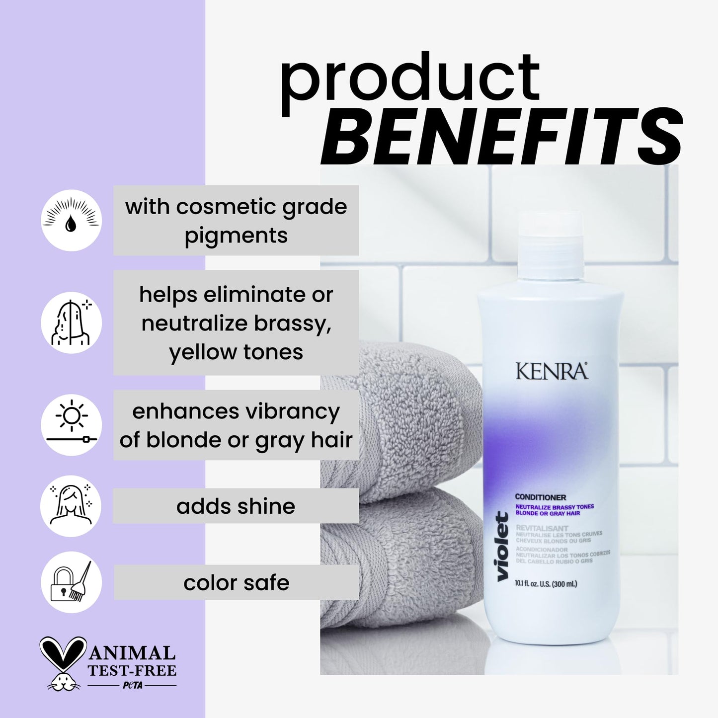 Kenra Violet Conditioner | Eliminates Brassy Tones | Purple Pigment + Deposit | Neutralizes Yellow | Moisturizes Processed Hair | Enhances Vibrancy of Blonde or Gray Hair | Color Safe | 33.8 fl. oz.