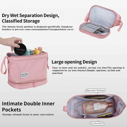 Haokuaile Hanging Travel Toiletry Bag for Women, Makeup Bag, Compact, sturdy, Lightweight, Waterproof, Simple and Practical, Functions As Both Cosmetic Organizer And Toiletry Bag (Woman, Pink)