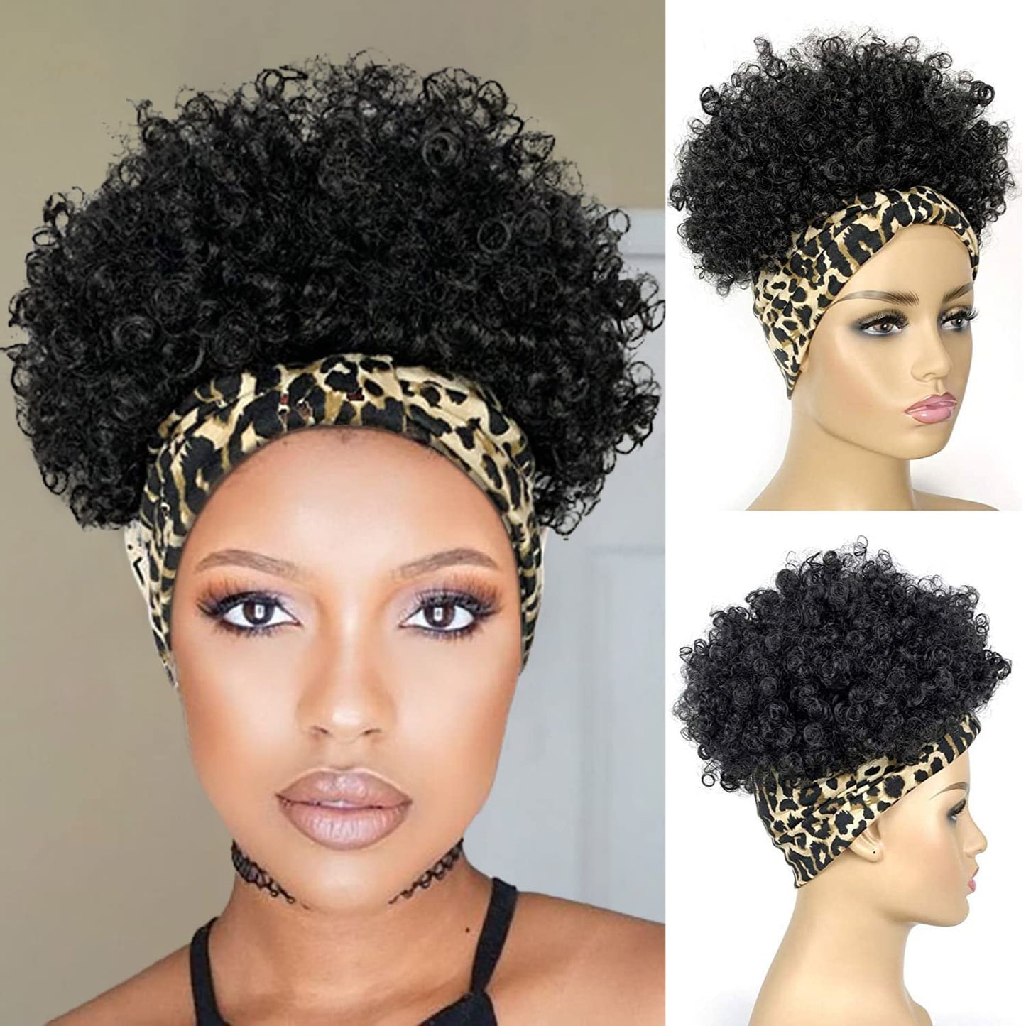 Allyreetress Short Wigs for Black Women Afro Wigs for Black Women Headband Wig with Headbands Attached Kinky Curly Pineapple Wig