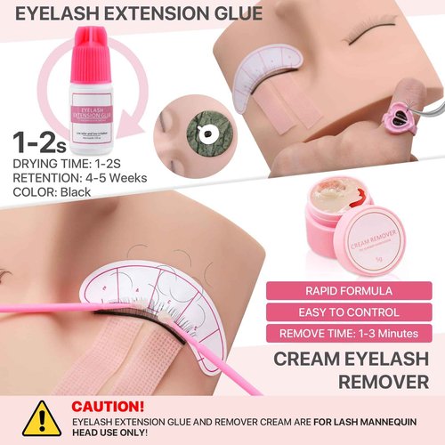 Pretty memory Eyelash Extension Kit for Beginners, 343 Pcs Lash Extension Kit with Everything Includes 2 Mannequin Heads Facial Mister Tweezers Glue USB Fan for Practice Training