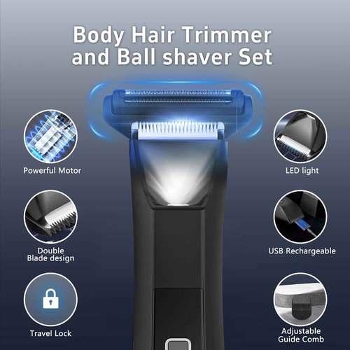 Beatslm Body Trimmer for Men, Groin & Body Hair Trimmer, Ball Foil Shaver, Nose Hair Clippers, 3 in 1 Men's Waterproof Wet/Dry Groomer with Travel Case &Travel Lock, LED Display, Black
