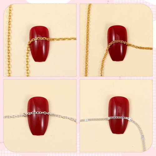 12 Strips Metal Nail Art Chains Gold & Silver Nails Decorations with Box Stainless Steel Nails Accessories Nail Jewelry Chains for Manicure Decoration & DIY（11 Inch）