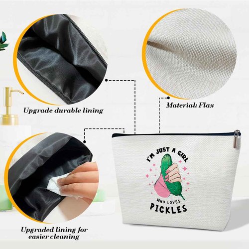Ythuil Pickles Gifts Makeup Bag, Funny Cosmetic Bag for Purse, Gifts for Women Besties Best Friends, I'm Just A Girl Who Loves Pickles