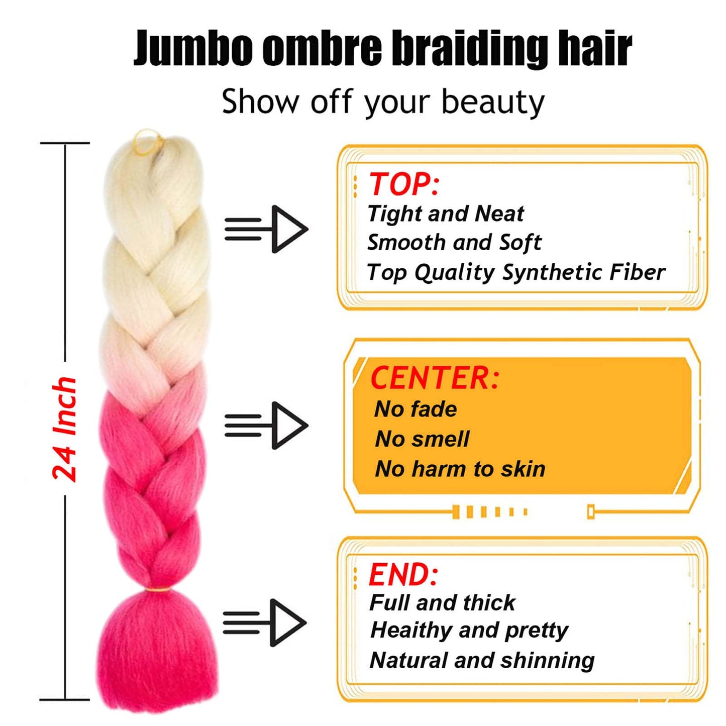 Ombre Braiding Hair Extensions for Women 6 Packs/24 Inch Braiding Hair Fiber Crochet Hair for Box Braids Senegal Twist Hair Extensions(24" (Pack of 6),Beige to Pink)