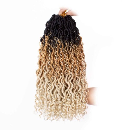 ZRQ 8 Packs Goddess Locs Crochet Hair 18 Inch Ombre Boho Faux Locs Crochet Braids 613, 3 Tone Pre Looped Bohemian Locs River Soft Locs Crochet Hair Synthetic Boho Faux Locs 1B27613#