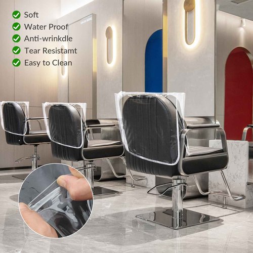 L'aimefois Salon Barber Chair Cover Protector - Prevents Damage,Clear Square,Easy Clean,Durable Vinyl Salon Chair Covers Fits Most Barber Chairs,White