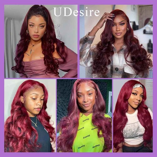UDesire 22Inch Ombre 1B/99j Burgundy Body Wave Human Hair Bundles Red Wine Bundles Human Hair Two Tone Black To Burgundy Bundles 12A Unprocessed Brazilian Virgin Hair Extensions for Women