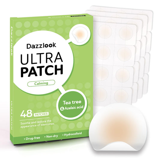 Dazzlook Ultra Pimple Patches, Invisible Hydrocolloid Zits Blemishes Absorbing Patch with Tea Tree Oil & Azelaic Acid, Acne Dots Stickers, 48 Patches Day & Night Use