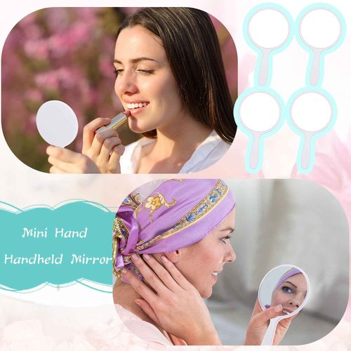 Vinsot 100 Pcs Handheld Mirror Bulk Small Hand Compact Mirrors with Handle Plastic Travel Makeup Portable 3.94 x 2.16 Inch for Birthday Dress up Wedding Practice Pronunciation (White)