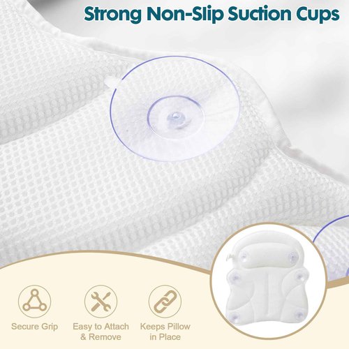 Bath Pillows for Tub – 4D Air Mesh Bathtub Pillow with Head, Neck & Shoulder Support, Larger Size Non-Slip Tub Pillow for Bathtub & Jacuzzi, Bath Tub Pillow with Wash Bag, Gift for Women & Men