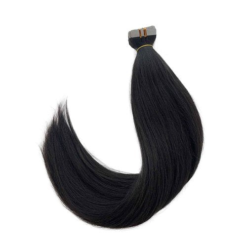 Yaki Straight Tape in Hair Extensions Human Hair - 20 Inch Seamless Light Yaki Tape in Extensions Double Sided Relaxed Straight Black Hair Extensions Tape ins #1B Natural Color 50grams 20pcs