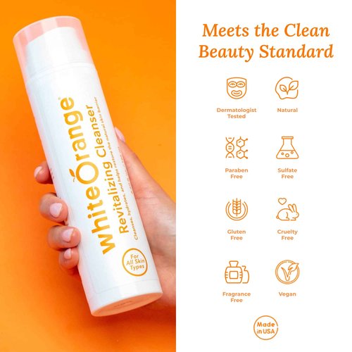White Orange Revitalizing Cleanser, Ultra Hydrating Facial Cleanser with Hyaluronic Acid and 11 Botanicals including Orange Oil, Sulfate and Paraben-Free