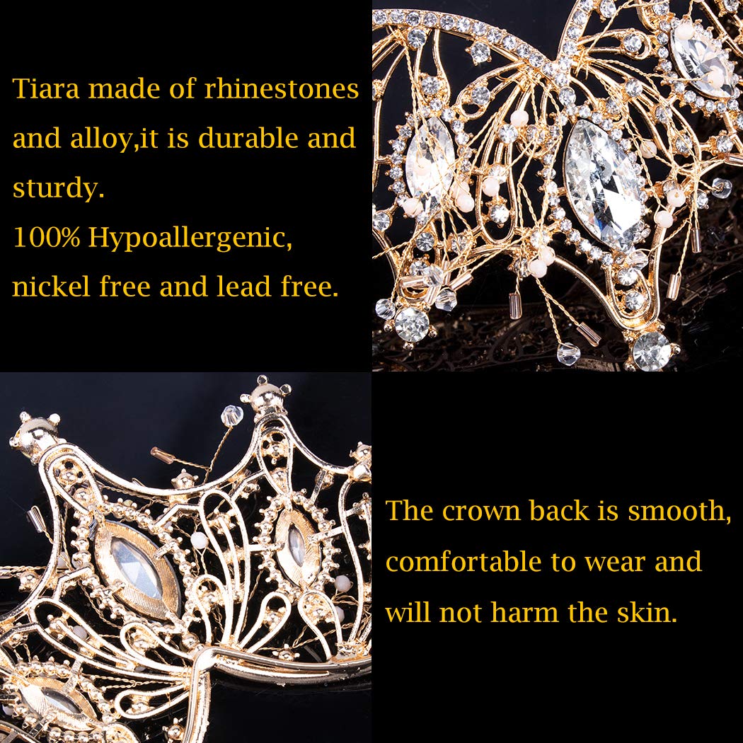 COCIDE Gold Crown for Women Baroque Queen Crown and Tiara for Girls Crystal Headband Mermaid Crown Princess Hair Accessories for Bride Birthday Party Bridesmaids Halloween Costume Cosplay