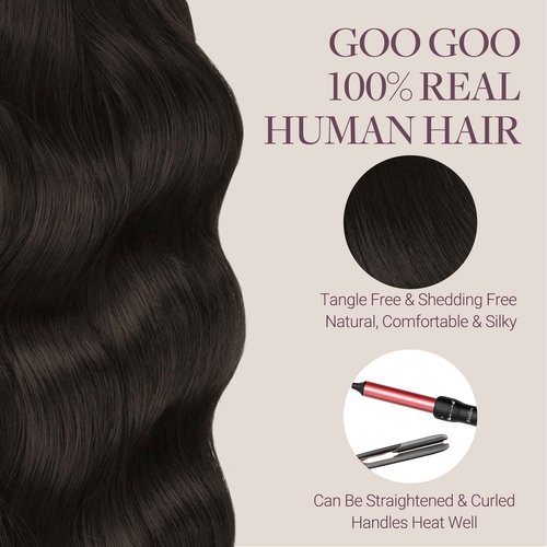 GOO GOO Tape in Hair Extensions Human Hair, 2 Dark Brown, 16inch 40g 10pcs, Mini Tape Cut to Fit，Skin Weft Seamless Invisible, Remy Human Hair