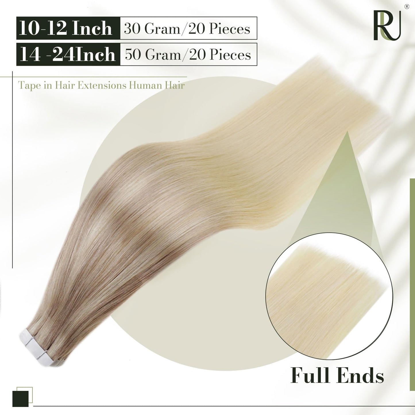 RUNATURE Balayage Tape in Hair Extensions Human Hair Blonde Real Hair Tape in Extensions Ombre Ash Blonde Fading to Light Brown with Platinum Blonde PU Tape in Human Hair Extensions 12 Inch 50g 20pcs