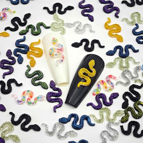 50Pcs Snake Nail Charms for Acrylic Nails Halloween Nail Charms Snake Nail Rhinestones and Charms for Women Girls Nail Art Decorations Accessories Snake Alloy Nail Jewels and Rhinestones