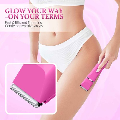 HOHOLE 5-in-1 Bikini Trimmer for Women, IPX7 Waterproof Electric Razors Shaver, Cordless Body Hair Trimmer, Facial & Pubic Hair Removal, Ceramic Blade (Magenta)