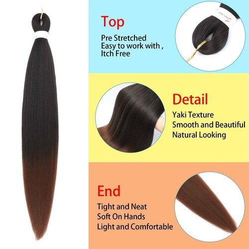 Callia 32 Inch Pre Stretched Braiding Hair Extension 8 Packs Soft Yaki Texture Braiding Hair Pre Stretched Hot Water Setting Synthetic Hair Extension For Twist Braidings (32Inch-8PACK, 1B/30)