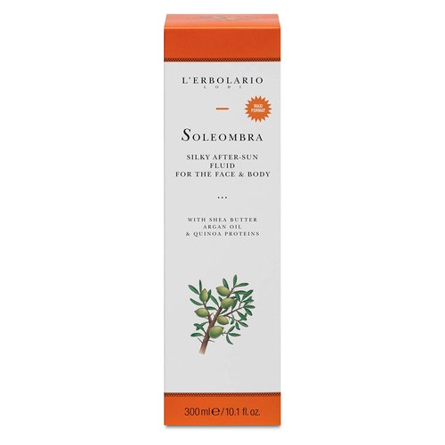 L'Erbolario Soleombra Silky After-Sun Fluid - After Sun Serum - Hydrating Sunburn Relief - Shea Butter, Argan Oil, and Quinoa Proteins - 10.1 oz