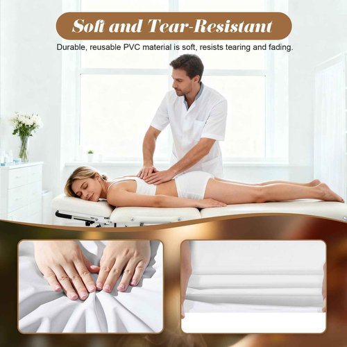87"x51" Massage Table Sheets, Waterproof PVC Massage Table Cover, Reusable Wax Mat Pad Oilproof Lash Bed Cover, Massage Bed Cover Waxing Mat for Beauty Salon, SPA, Lash Extension, Tattoo (White 2pcs)