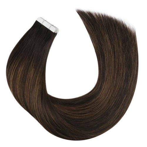 Moresoo Tape in Hair Extensions Human Hair Brown Rooted Tape in Extensions Balayage Darkest Brown Mix with Medium Brown Hair Extensions Glue in Real Human Hair Extensions 18 Inch #2/6/2 20pcs 50g