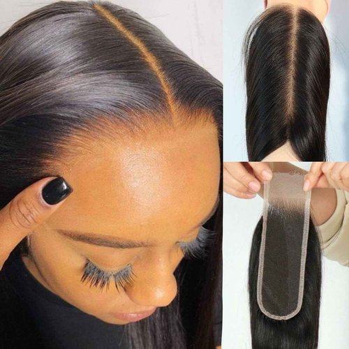 Mnador 2x6 SKINLIKE Real HD Lace Closure Deep Parting Straight Human Hair 0.095mm Ultra-thin hd lace Closure Tiny knots Brazilian Virgin Human Hair Closure pre plucked with Natural Hairline, 14inch